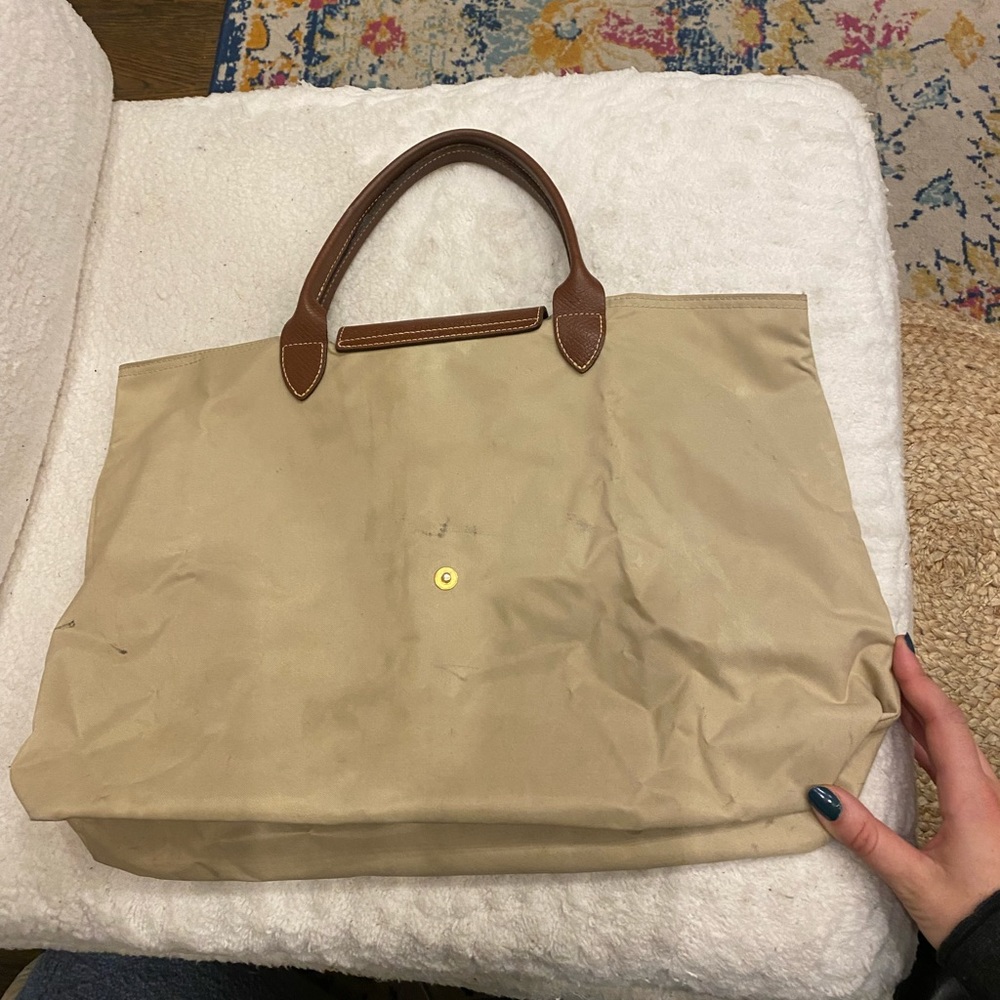 Longchamp Beige Canvas Tote with Brown Leather Trim - Picture 2 of 2